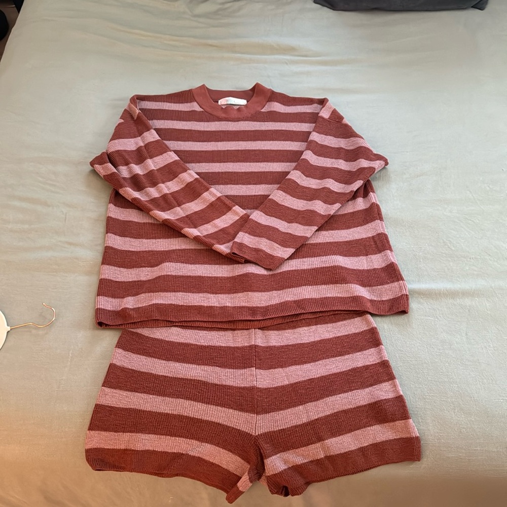 Free People Striped Knit Pullover and Shorts Set in Rose and Mauve